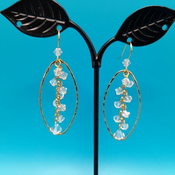 Clear Crystal Oval Hoop Earrings, Gold Tone Ear Wires - Picture 1 of 12